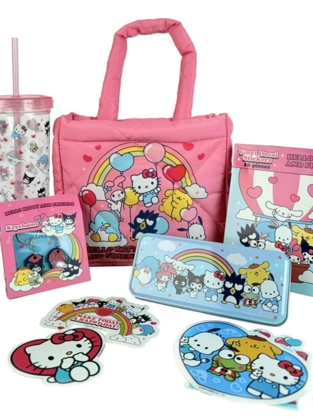 Hello Kitty Plush Bag Tumbler Cup Stickers Valentines Gift Set